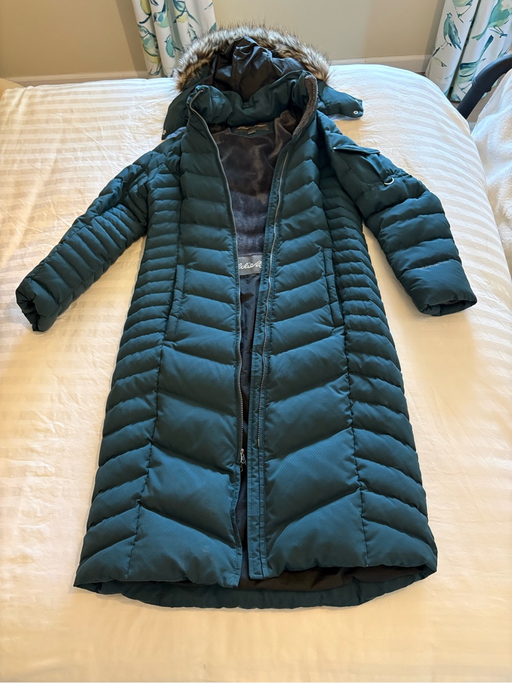 Long Eddie Bauer Down Coat with Fleece Lining
